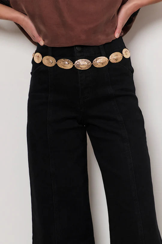 Long Textured Oval Disc Chain Belt (Gold)