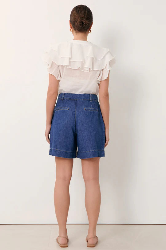 Hayden Pleated Denim Short (Mid Denim)