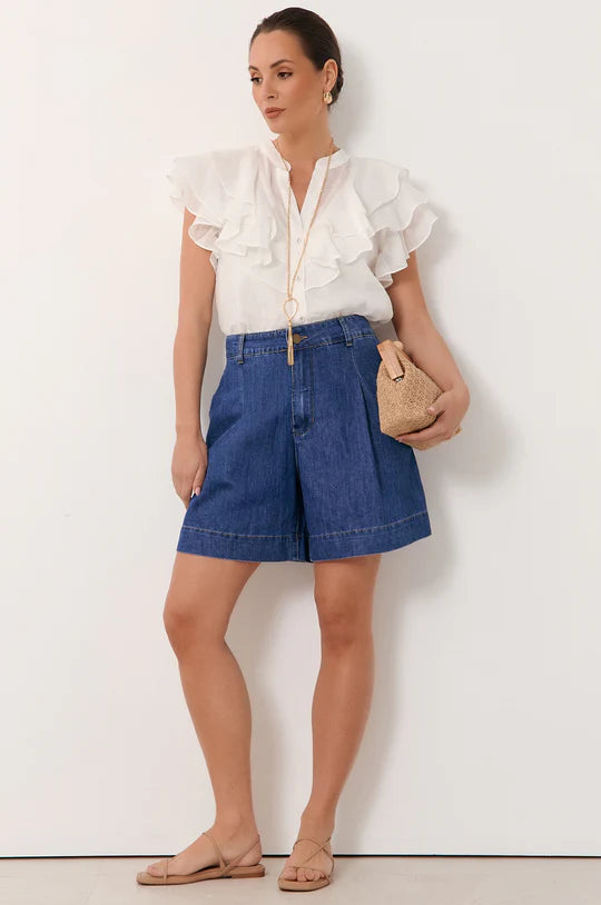Hayden Pleated Denim Short (Mid Denim)