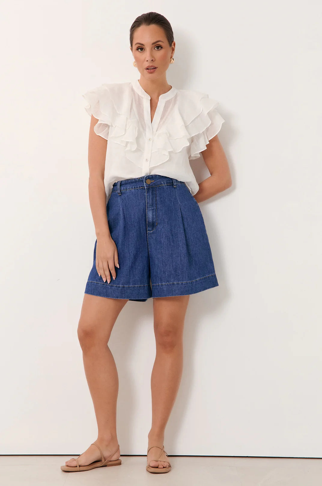 Hayden Pleated Denim Short (Mid Denim)