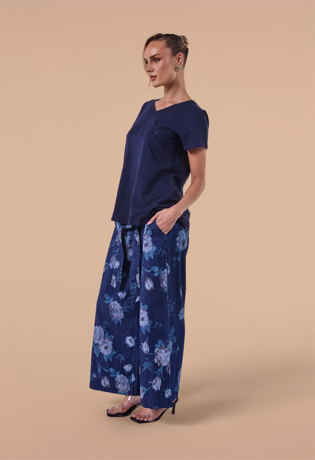 DENIM FLORAL PANT