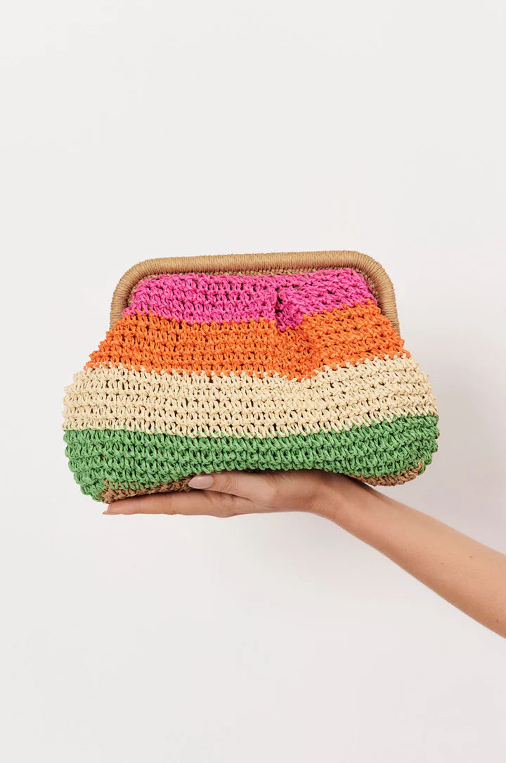 Multi Stripe Paper Weave Clutch (Natural Multi)