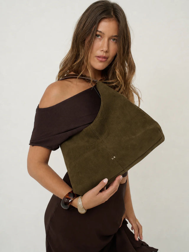 Remy Suede Shoulder Bag in Olive