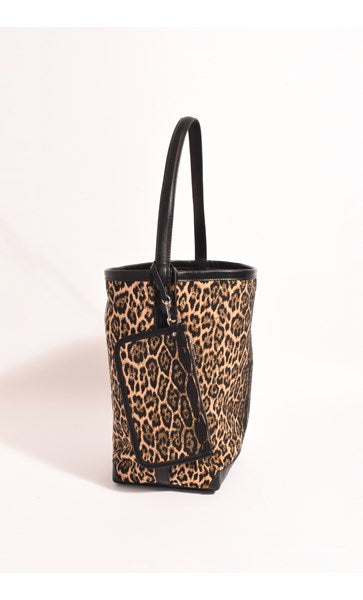 JONI LEOPARD CANVAS BUCKET BAG