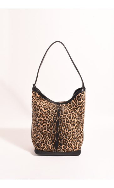 JONI LEOPARD CANVAS BUCKET BAG