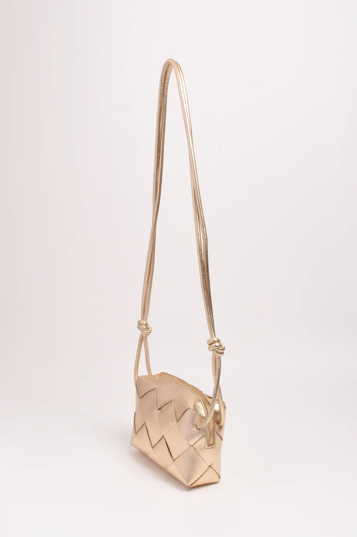 Elodie Weave Metallic Crossbody Bag (Gold