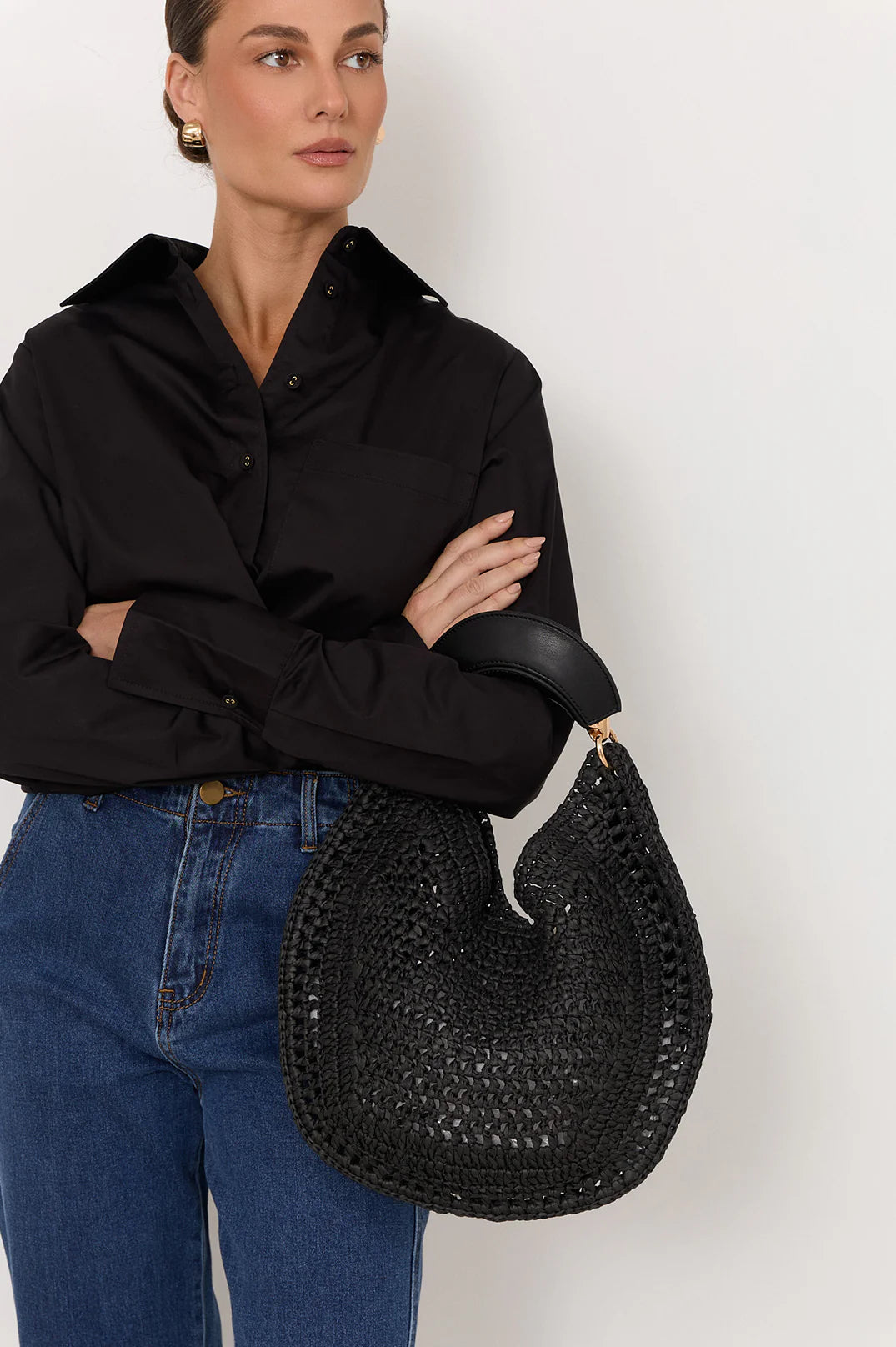 Round Weave Handle Handbag
