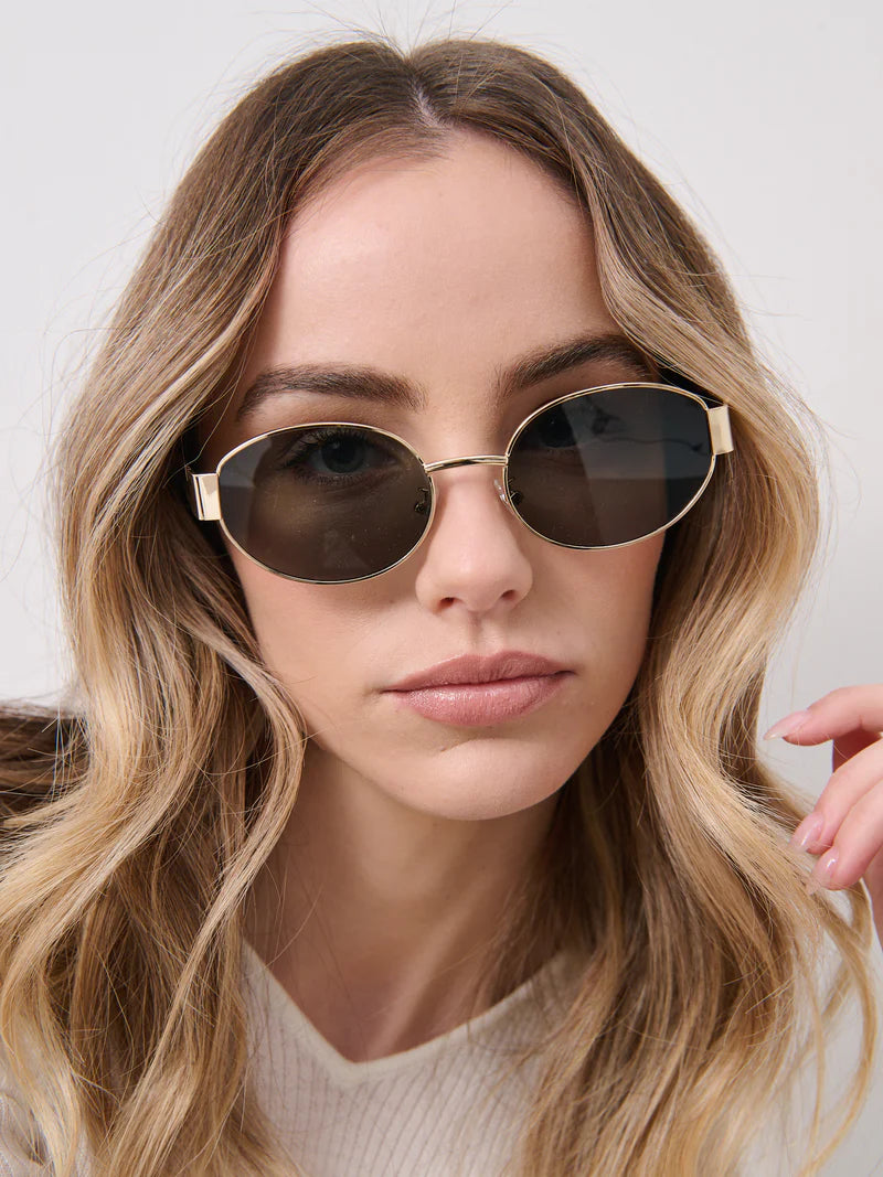 L&S ROUND METAL OVAL SUNGLASSES - BLACK