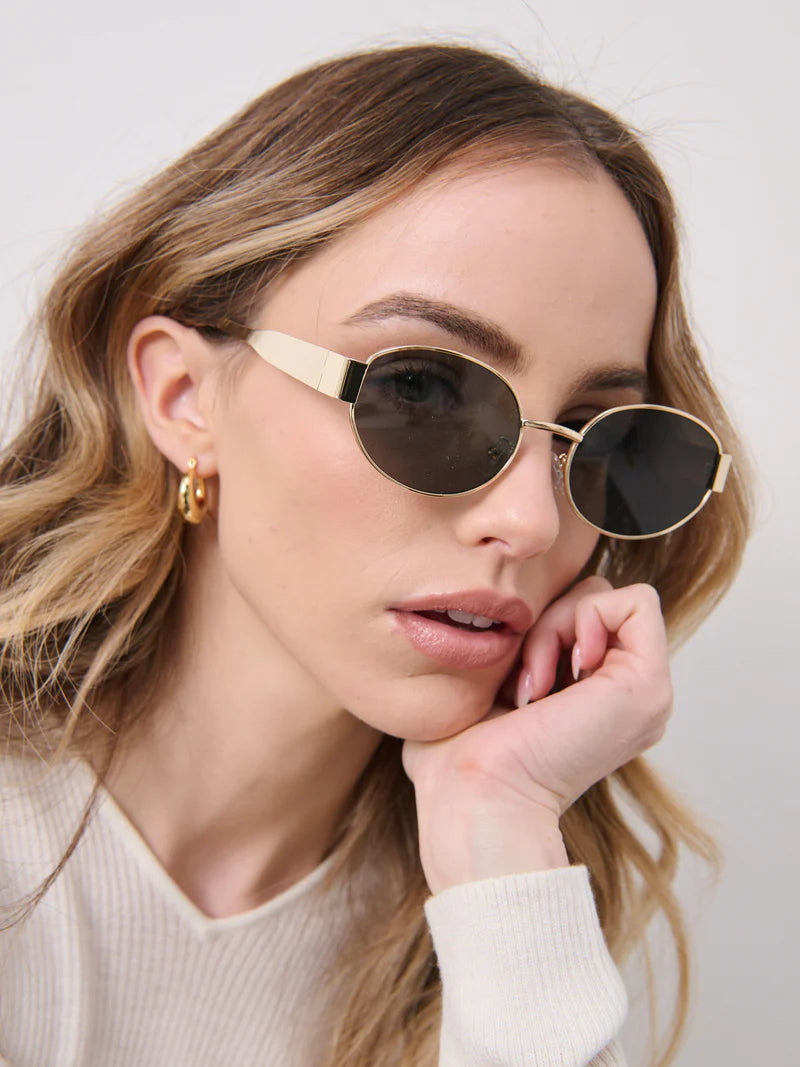L&S ROUND METAL OVAL SUNGLASSES - BLACK