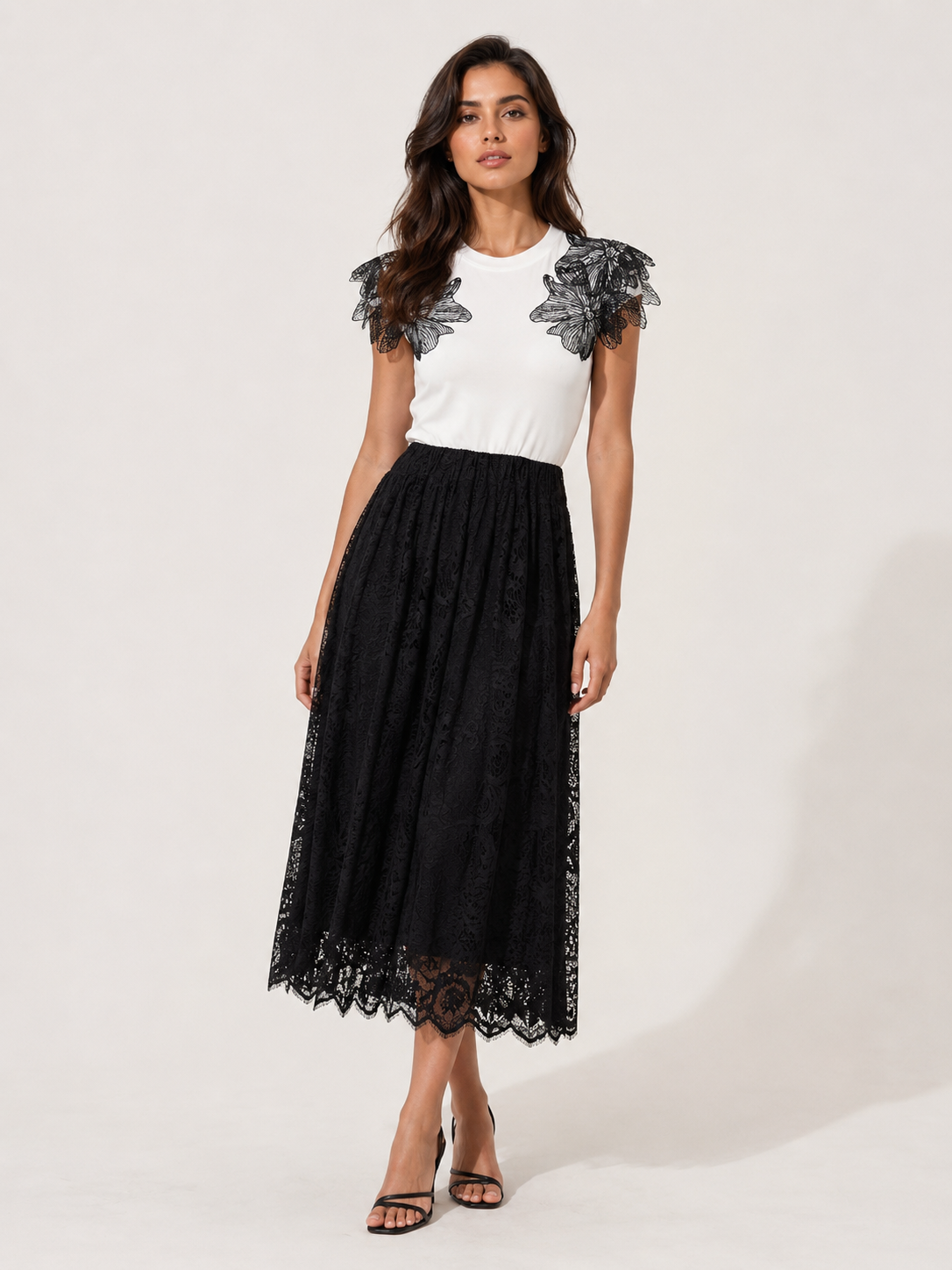 Lace Appliqué Sleeve T-Shirt