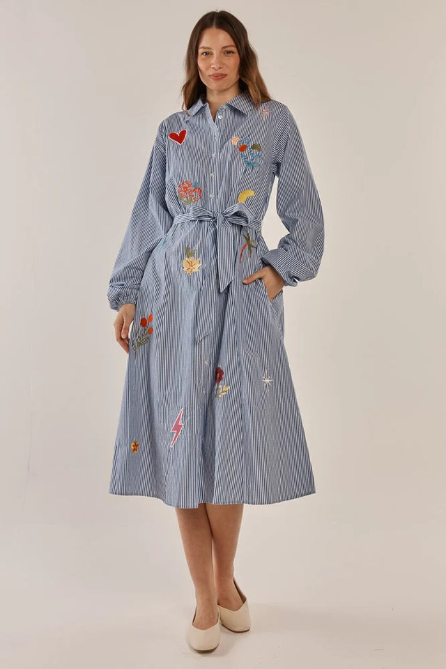 Amelia Shirt Dress - Floral Navy Stripe