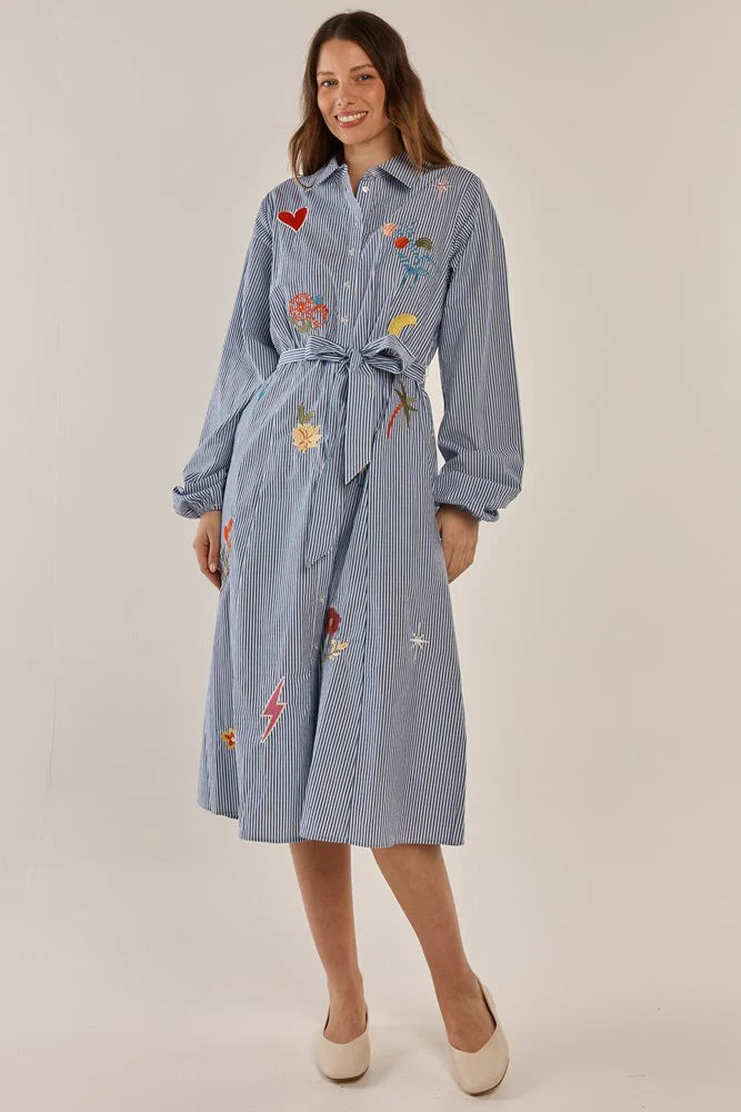 Amelia Shirt Dress - Floral Navy Stripe