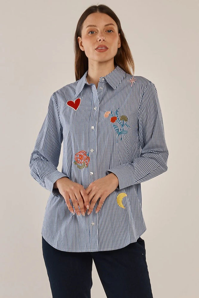 Amelia Shirt - Floral Navy Stripe