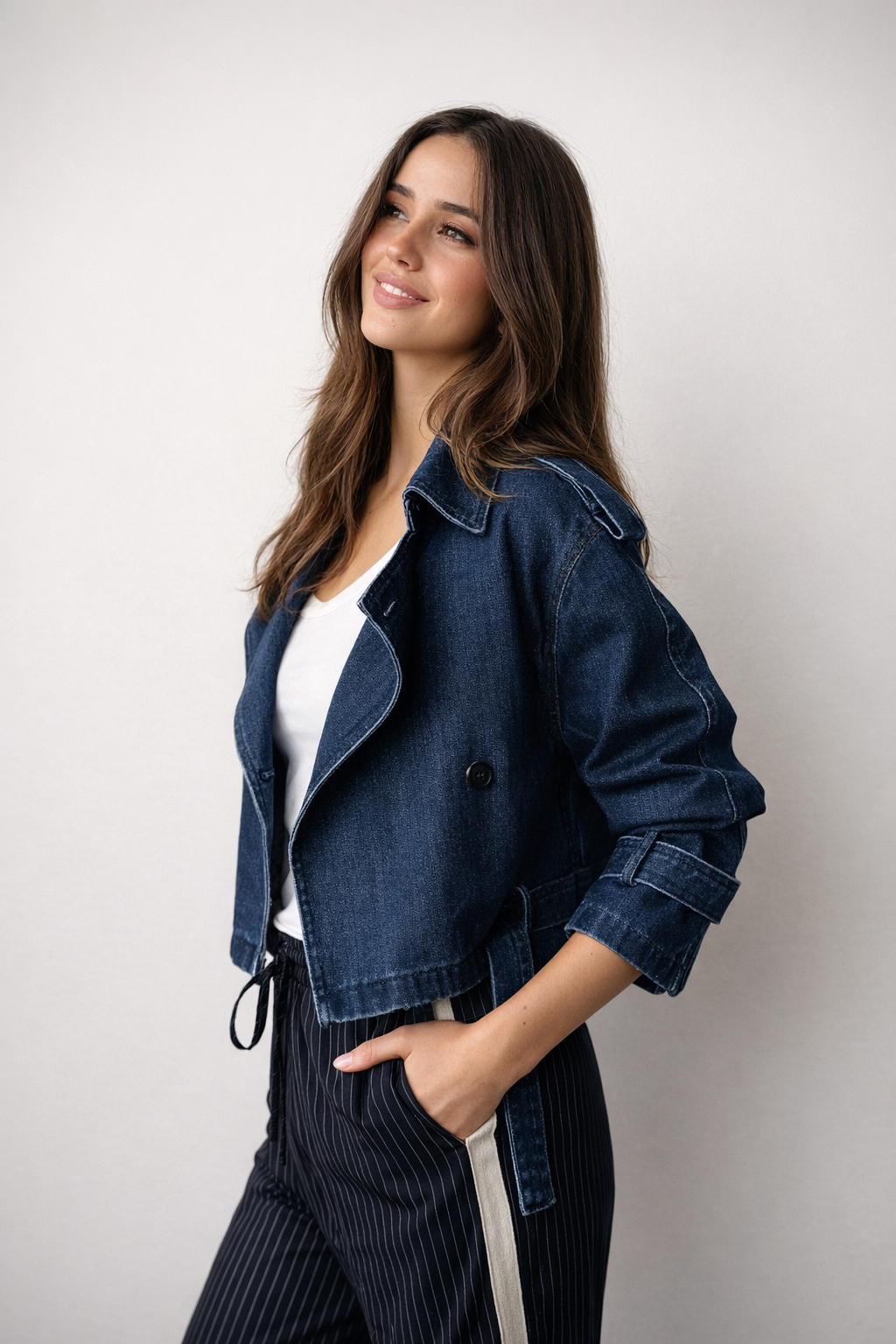 CROP DENIM TRENCH