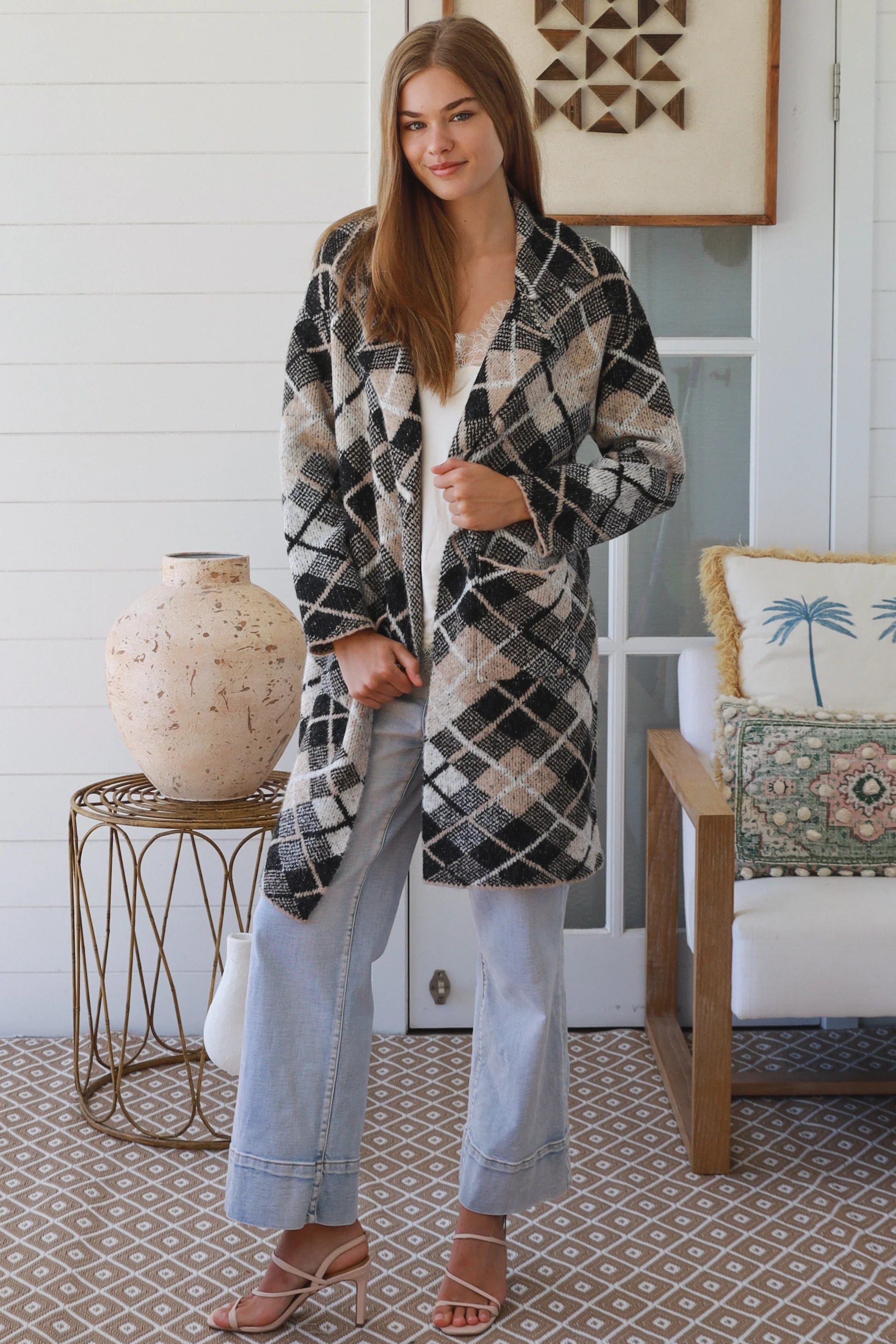 ARGYLE PRINT MIDI CARDIGAN
