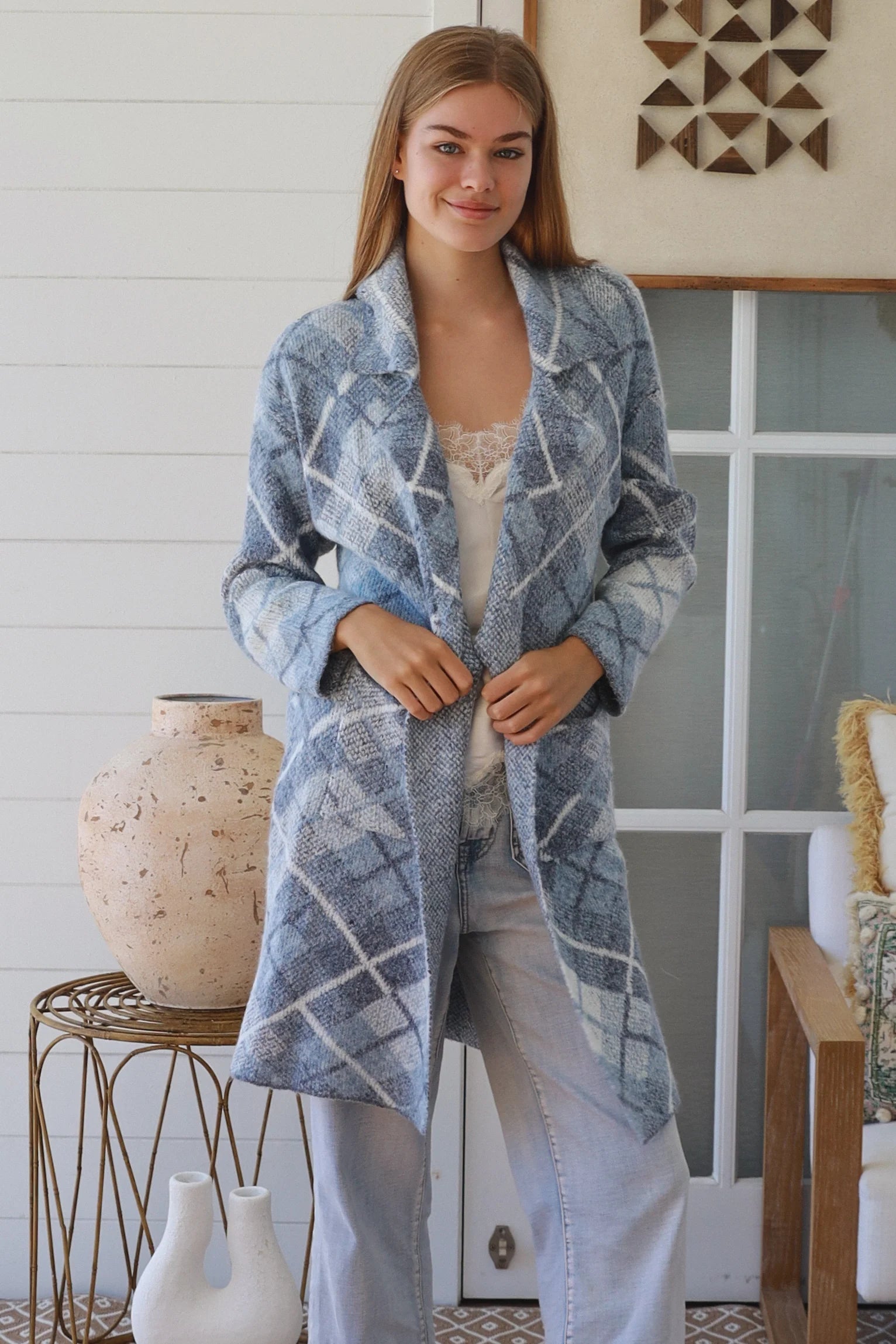 ARGYLE PRINT MIDI CARDIGAN