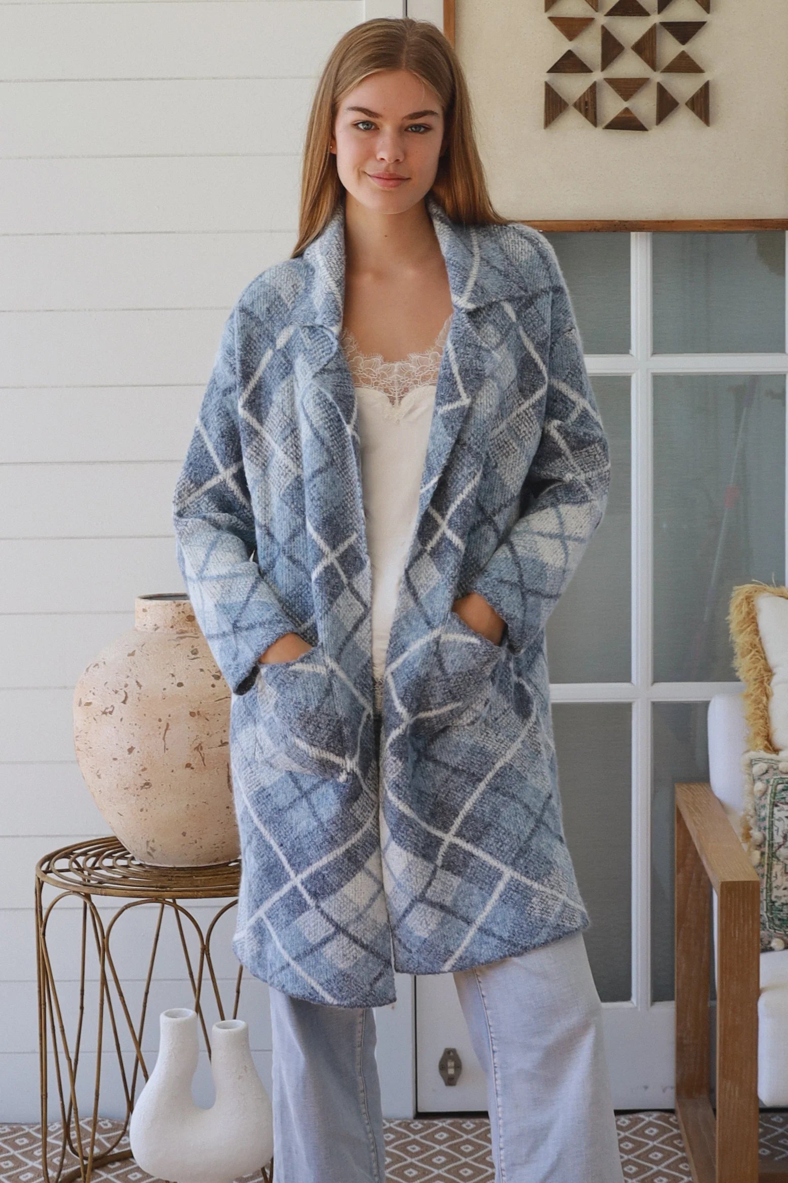 ARGYLE PRINT MIDI CARDIGAN