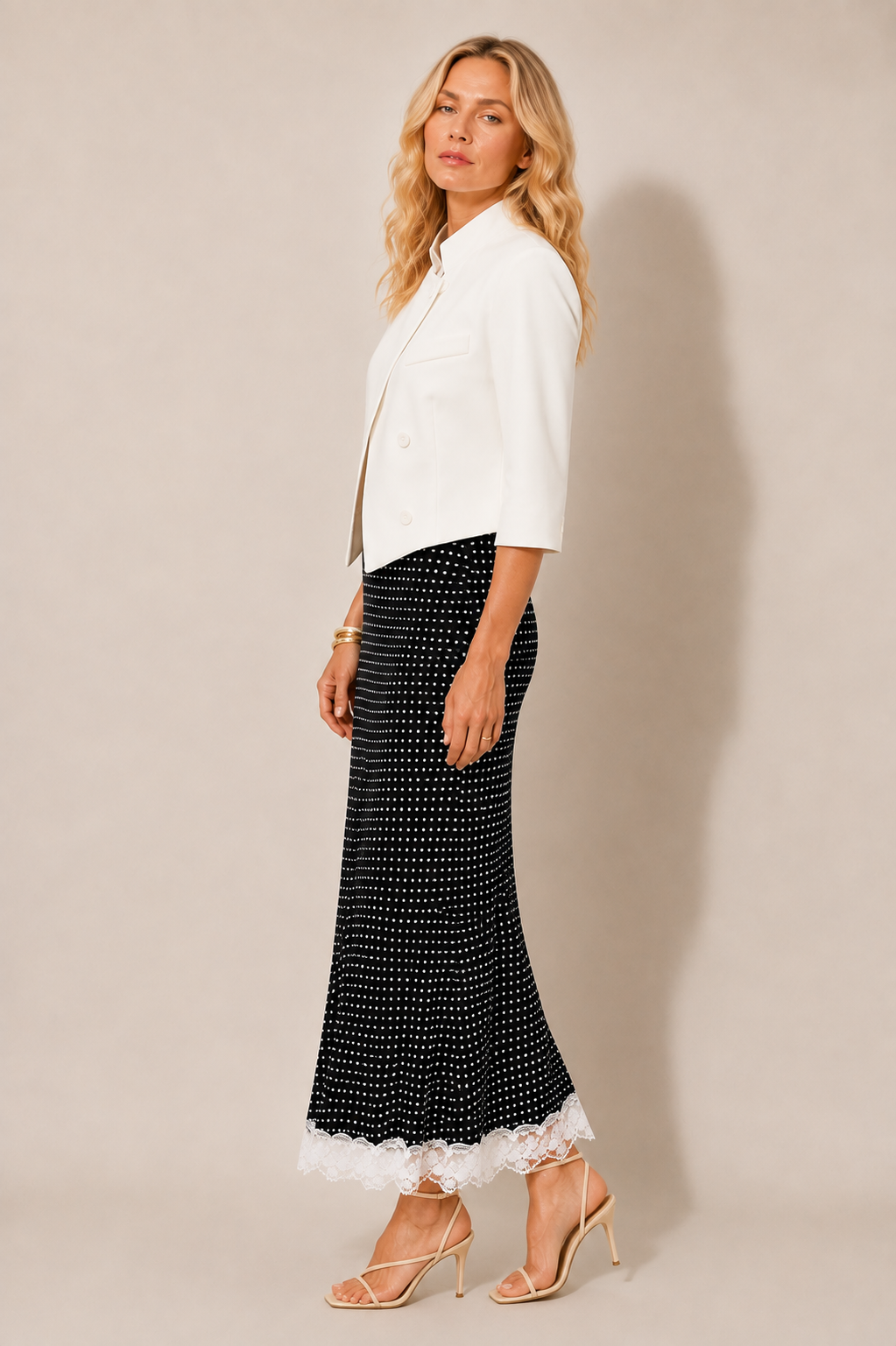 Bias Dot Lace Hem Skirt
