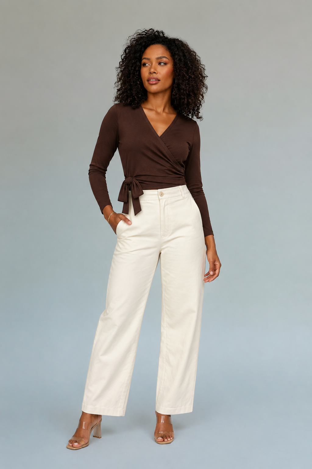 COTTON STRETCH BARREL PANTS - IVORY