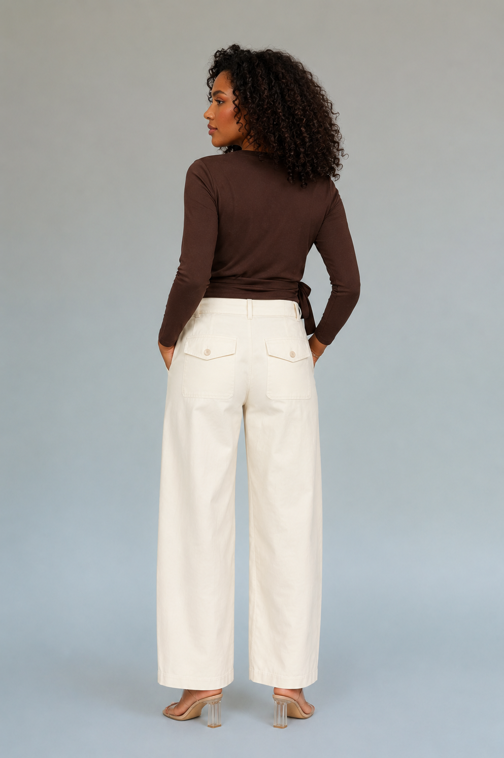 COTTON STRETCH BARREL PANTS - IVORY