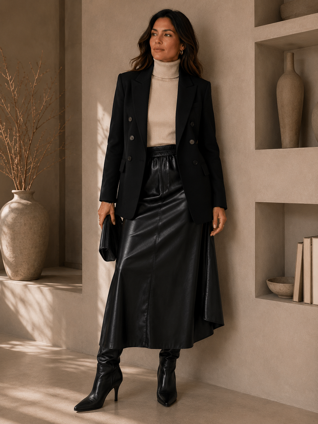 RB PLEATHER MIDI SKIRT