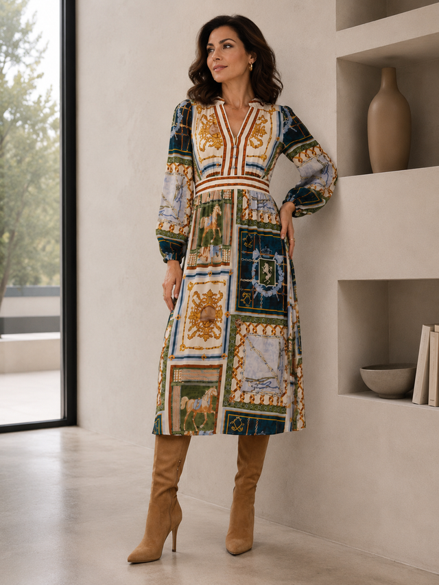 H PRINT MIDI DRESS
