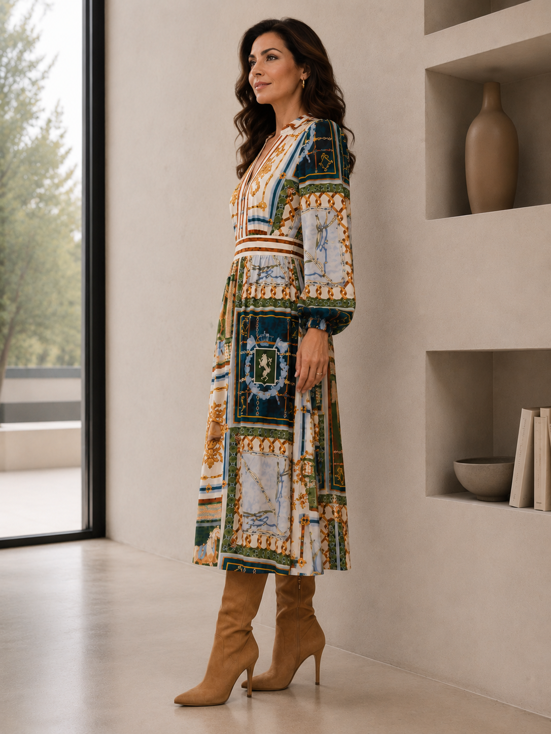 H PRINT MIDI DRESS