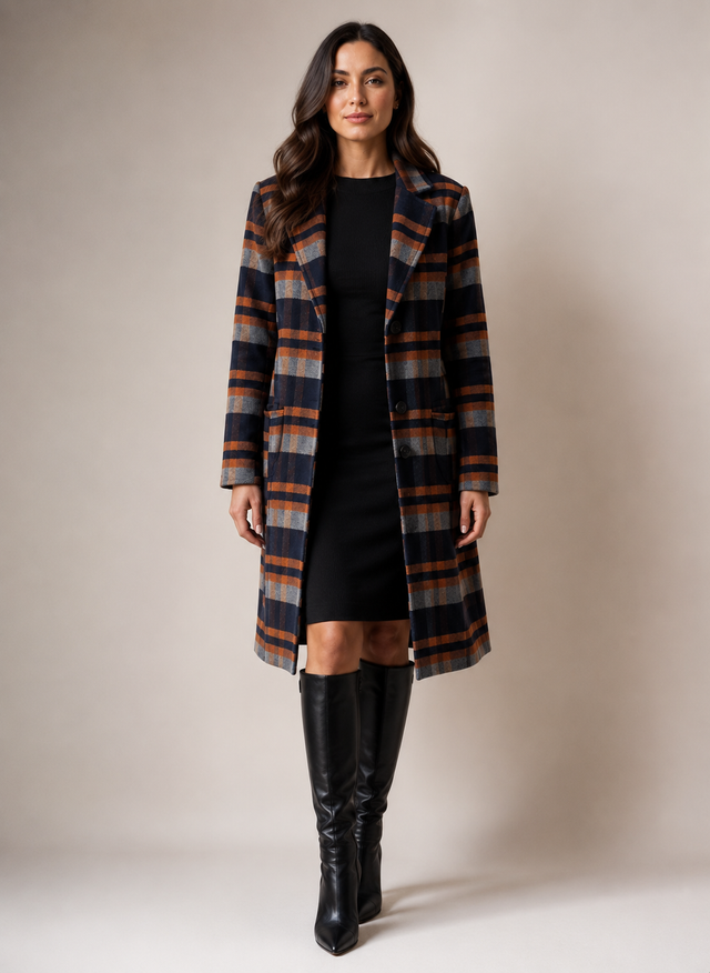 TARTAN COAT - TAN MULTI