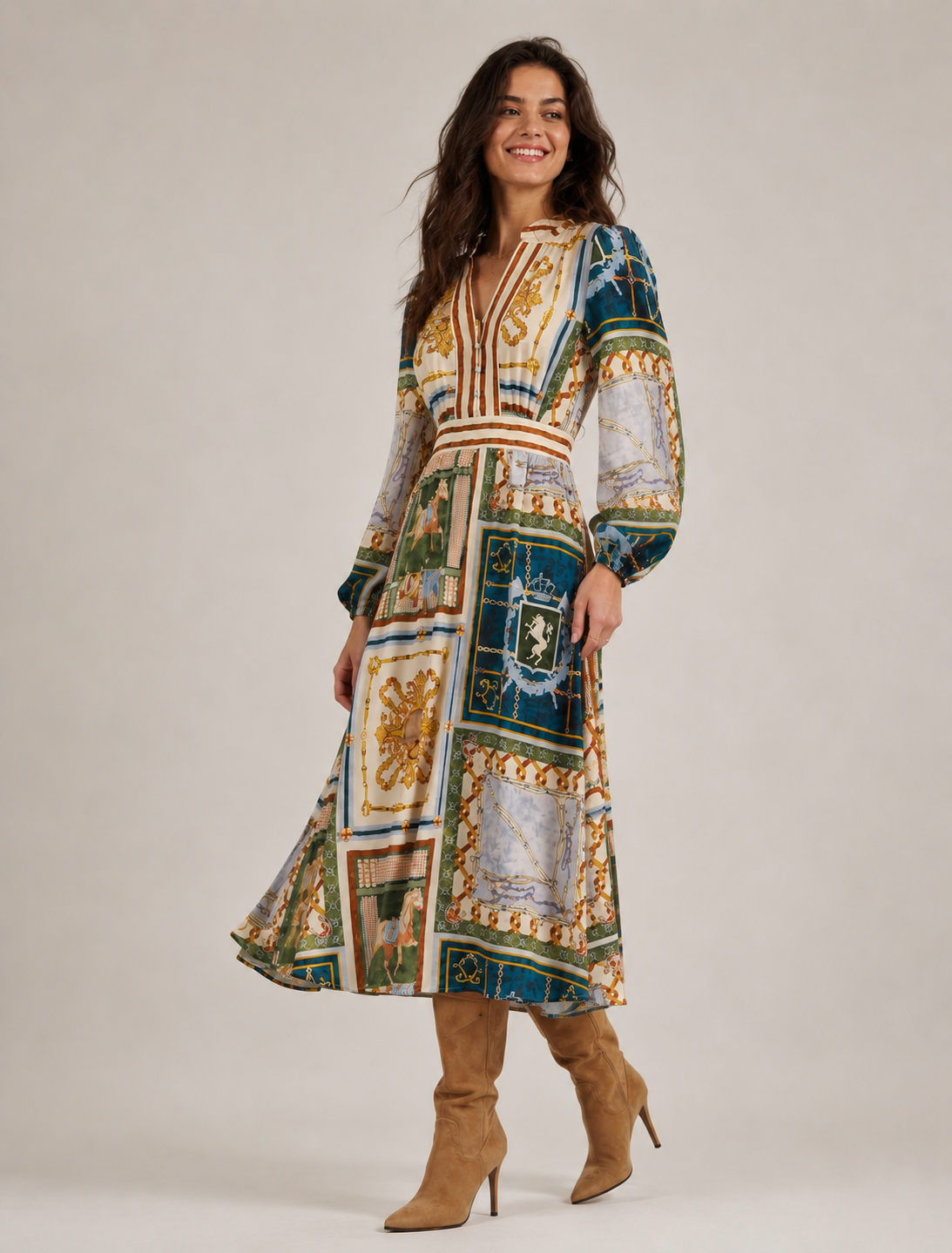 H PRINT MIDI DRESS