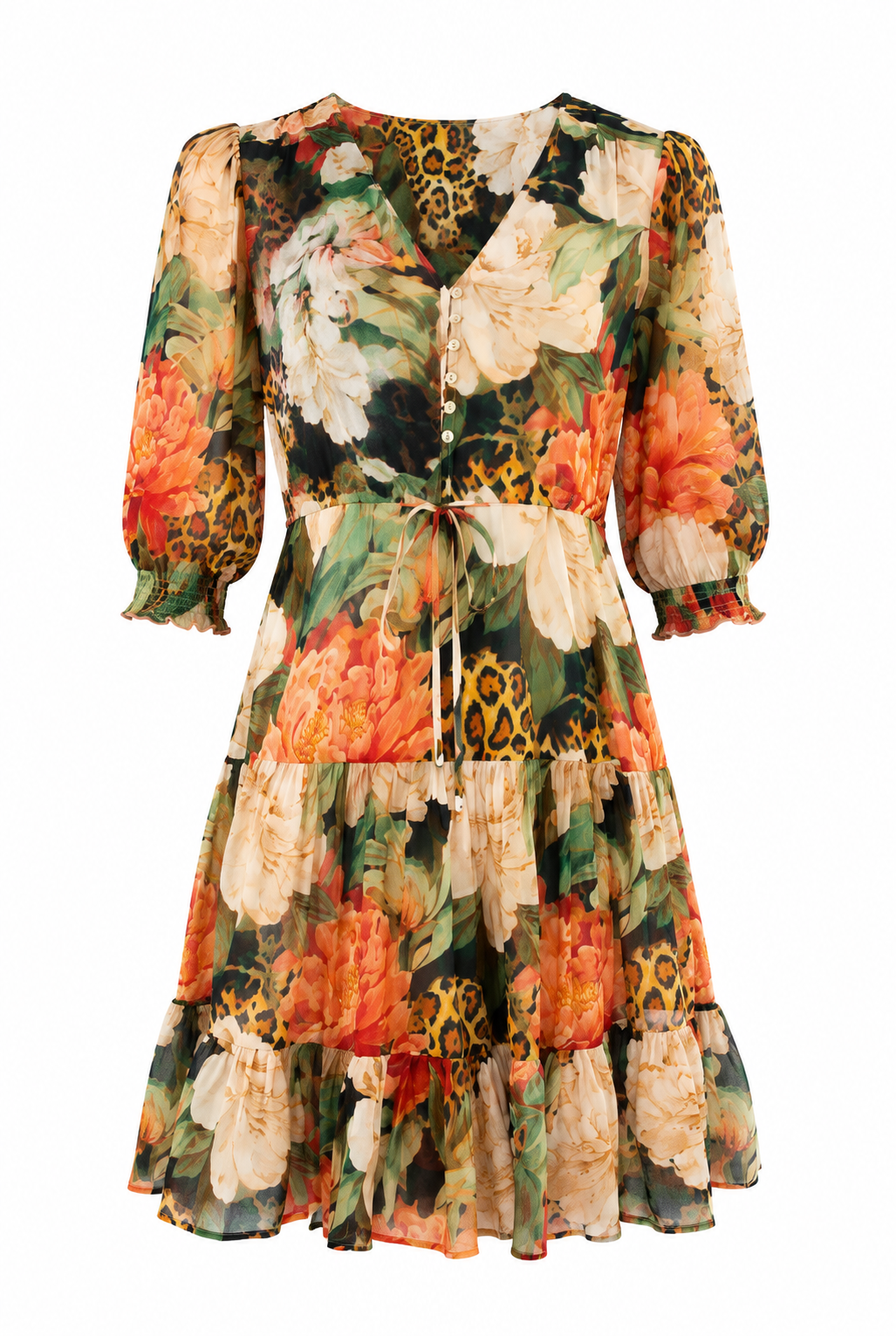 LEOPARD PEONY SELMA SHORT DRESS