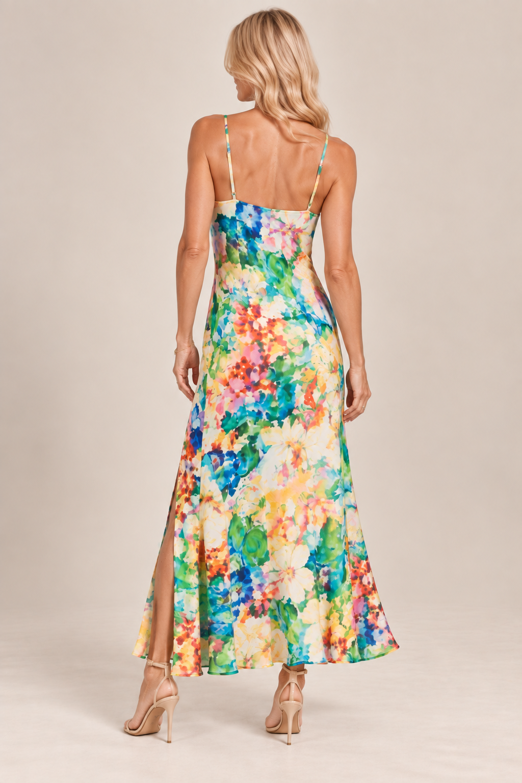 Watercolour Floral Bias Maxi Dress