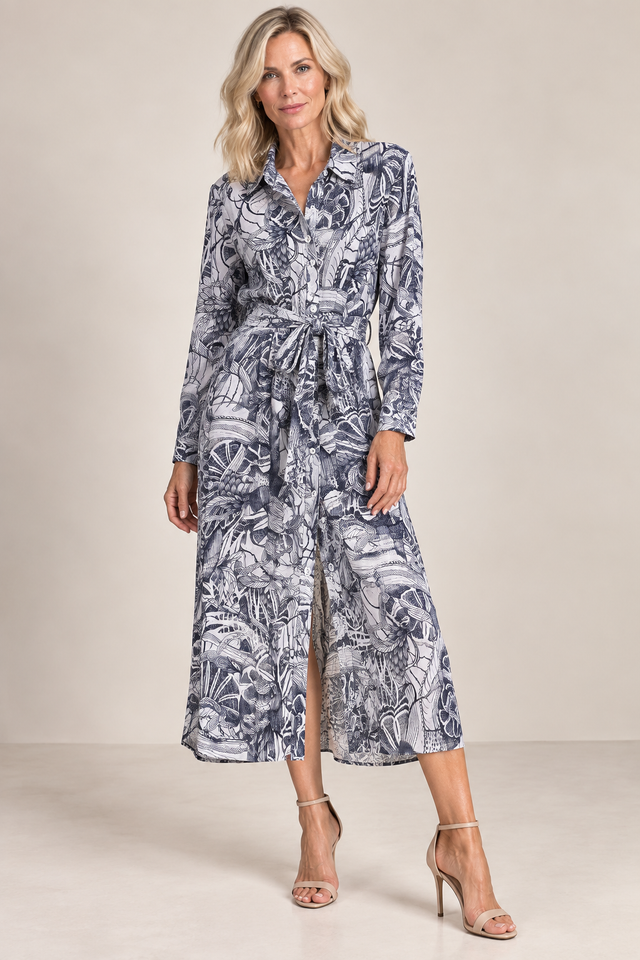 Printed Cotton Linen Bamboo Shirt Dress