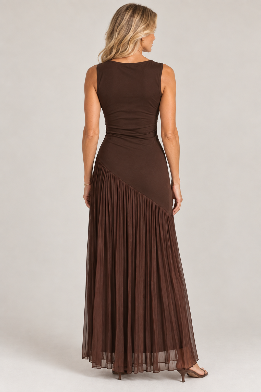 Asymmetrical Pleated Maxi Dress
