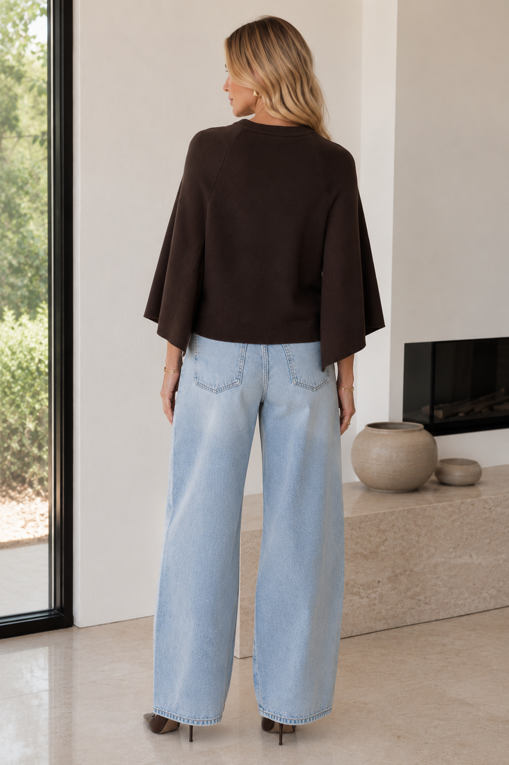 Cape Sleeve Fine Knit Top