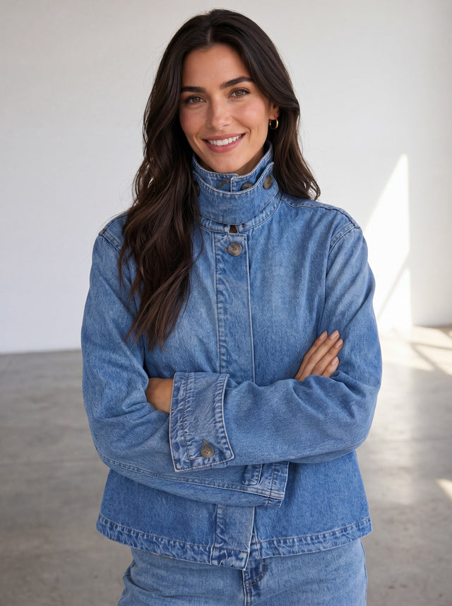 FUNNEL NECK DENIM JACKET