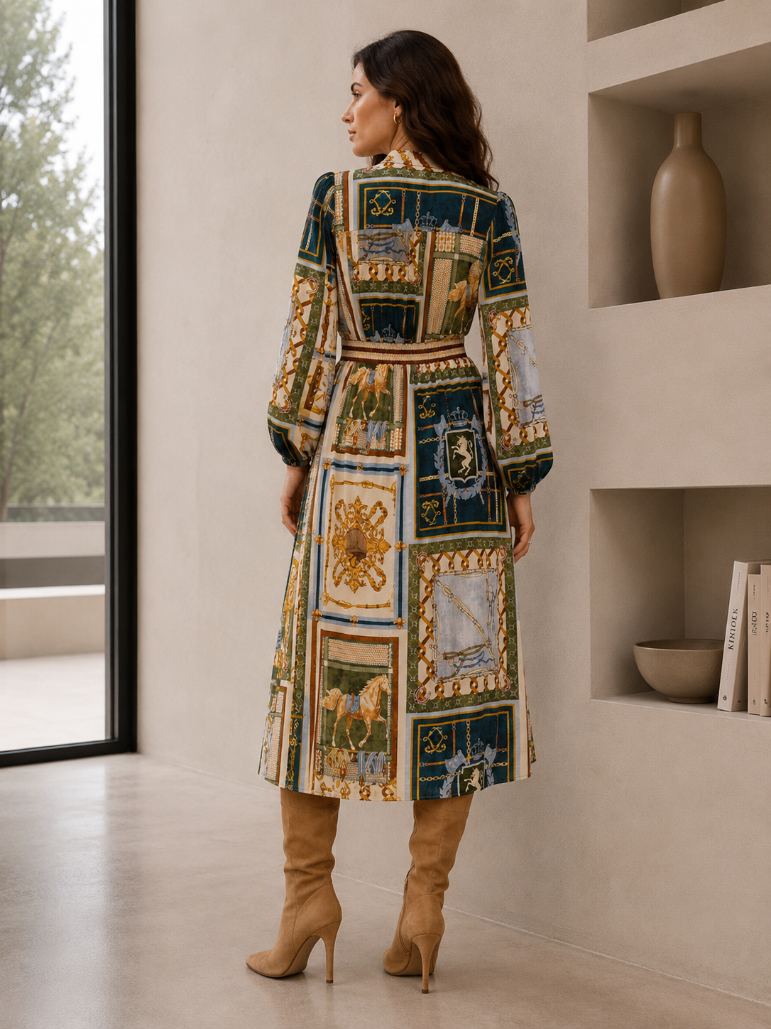 H PRINT MIDI DRESS