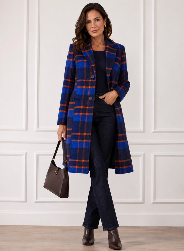 NAVY TARTAN COAT