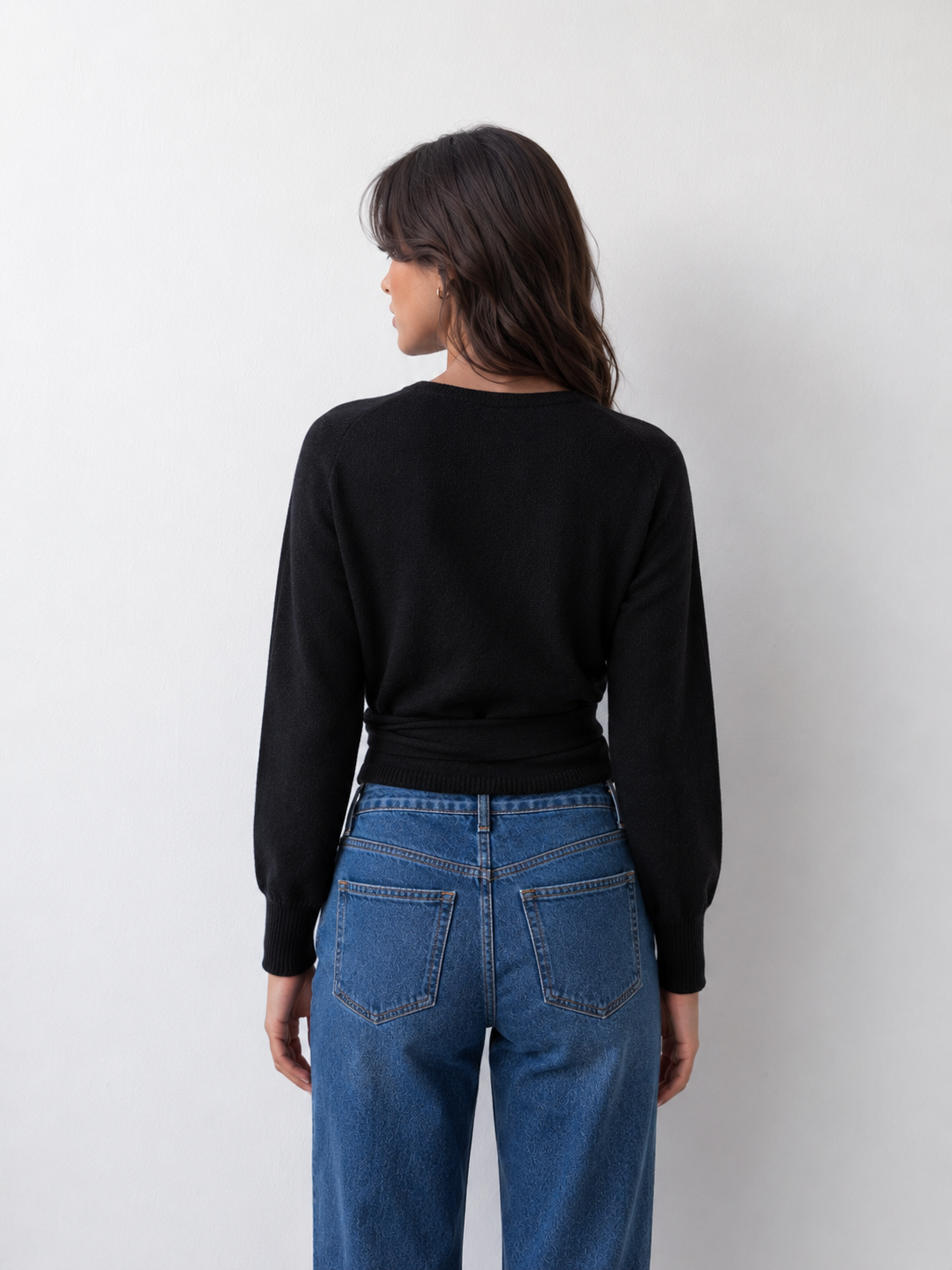 WRAP KNIT TOP- BLACK