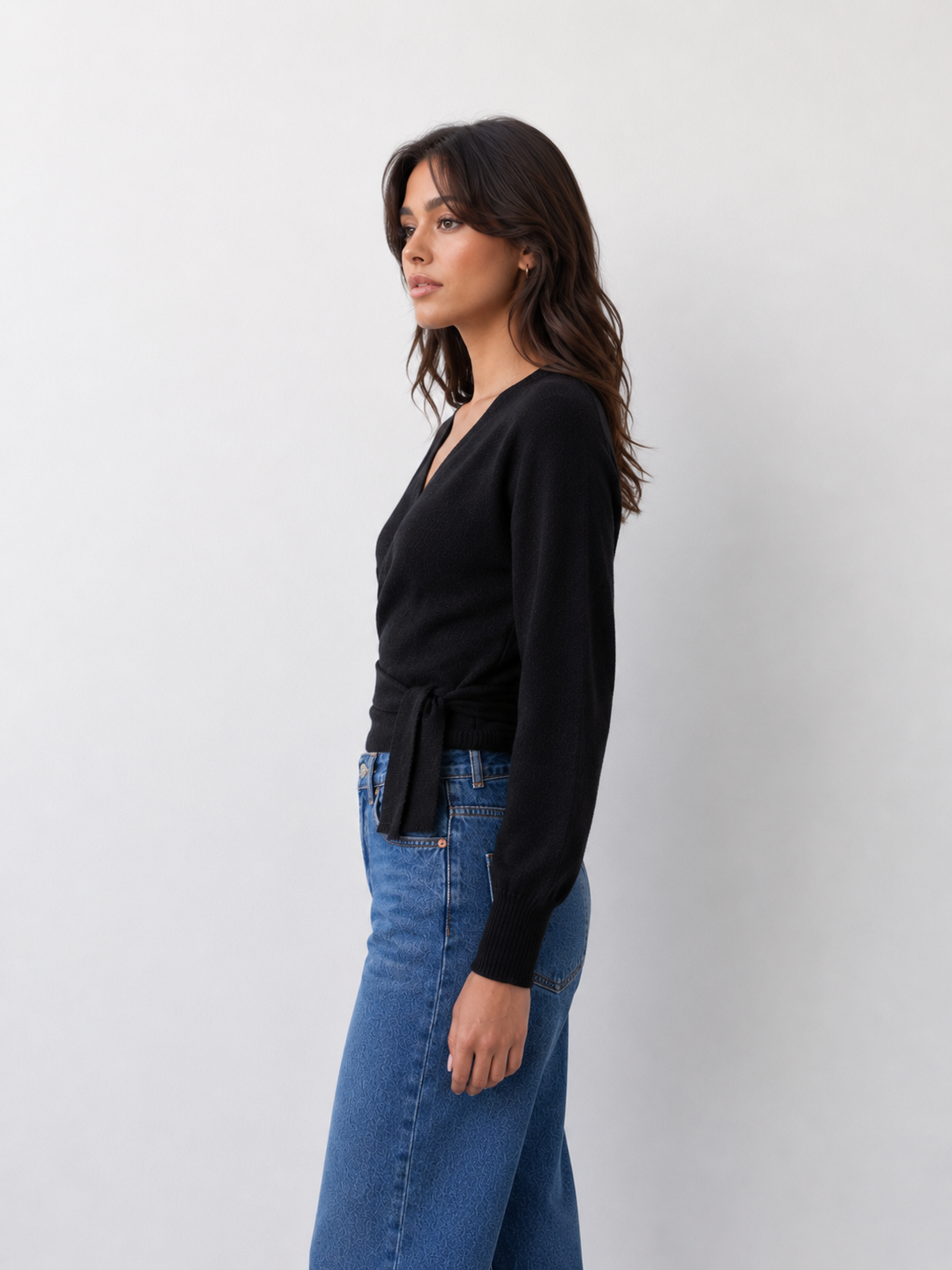 WRAP KNIT TOP- BLACK