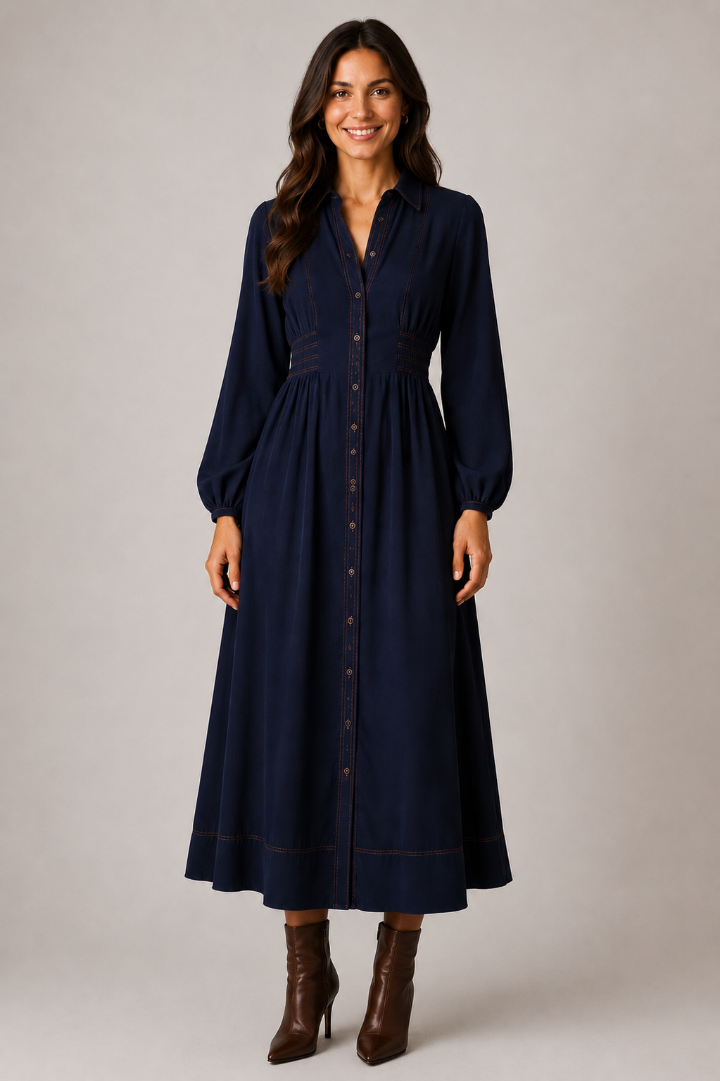 TOP STITCH CONTRAST  MIDI DRESS