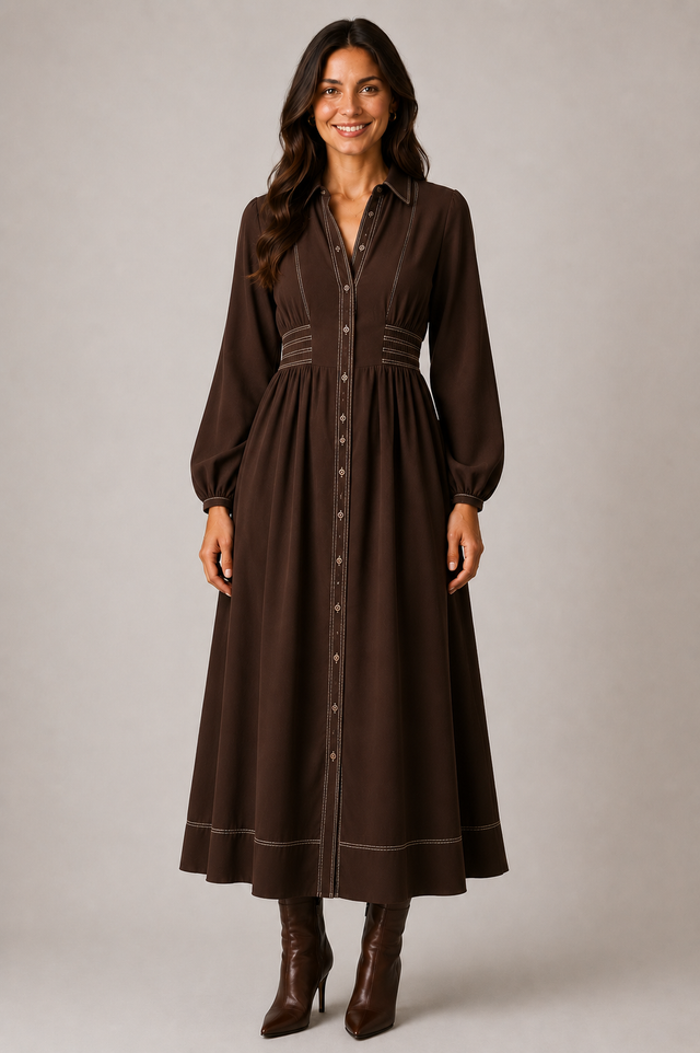TOP STITCH CONTRAST  MIDI DRESS