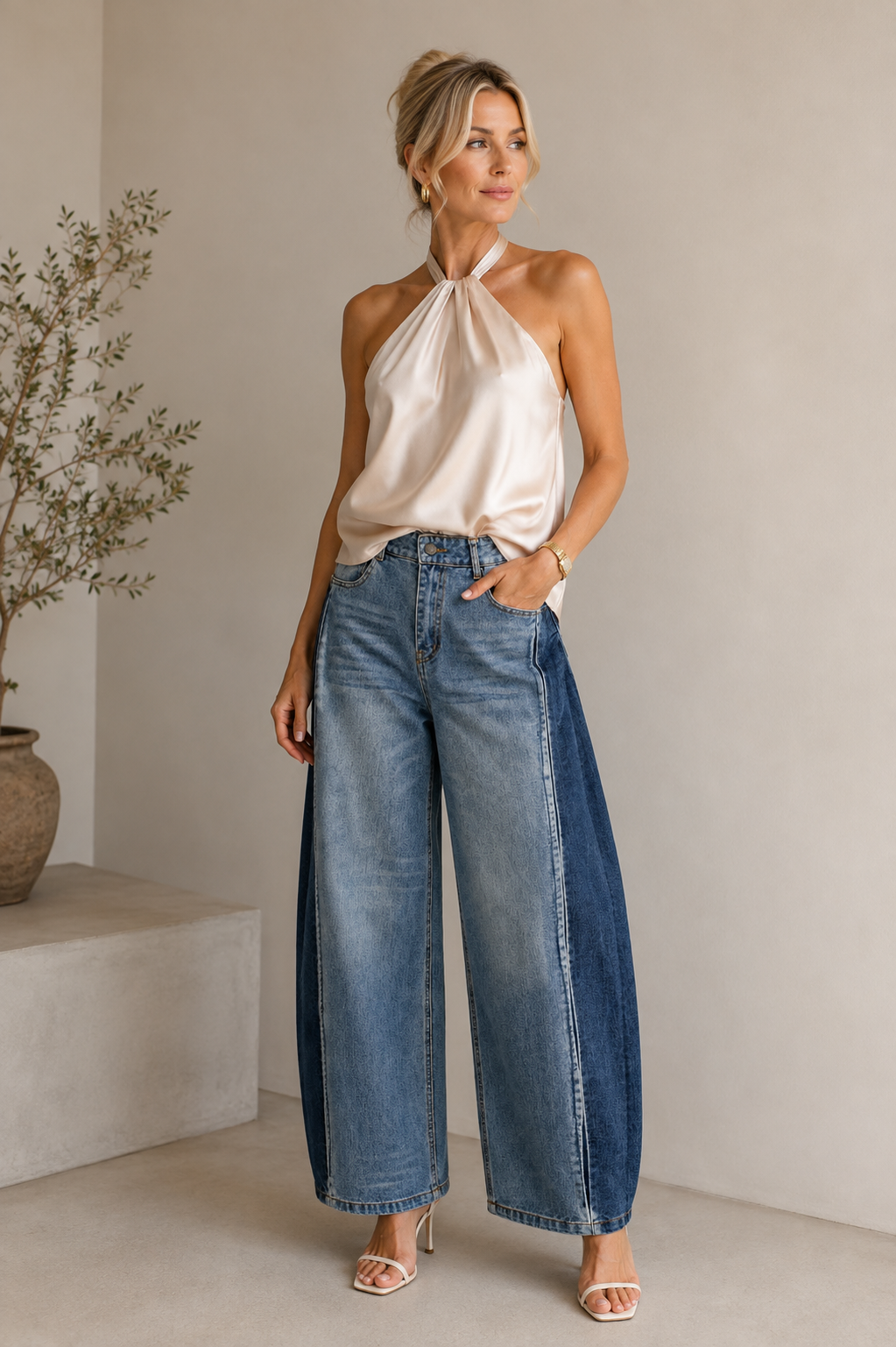 Two Tone Barrel Jeans