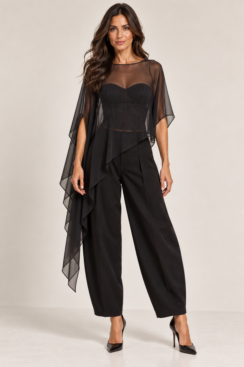 Sheer Asymmetrical Chiffon Cape