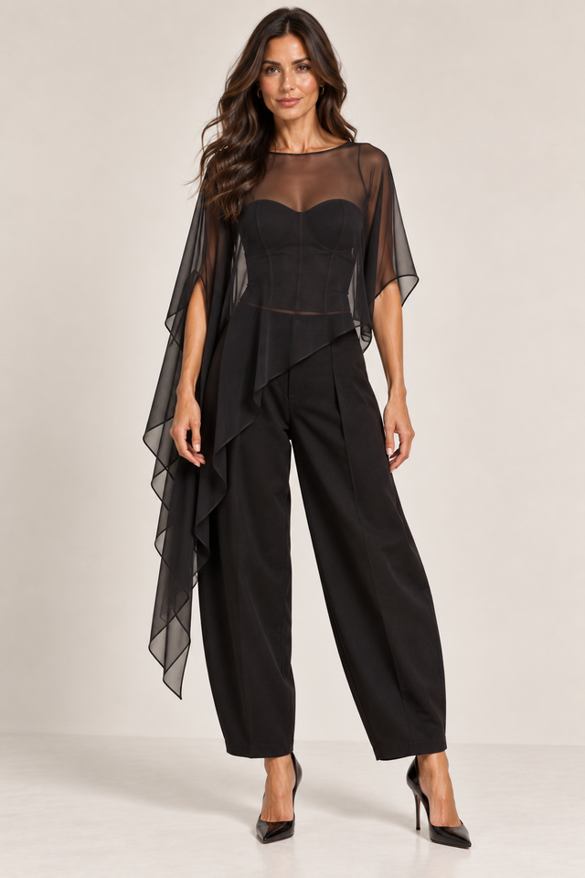 Sheer Asymmetrical Chiffon Cape