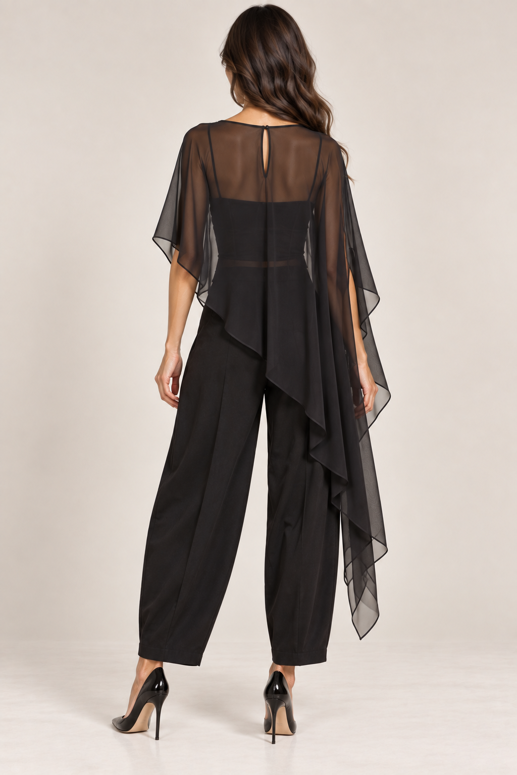 Sheer Asymmetrical Chiffon Cape