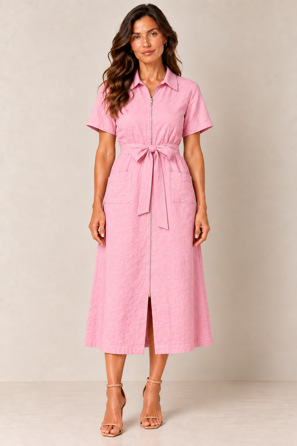 Rayon Zip Front Midi Dress
