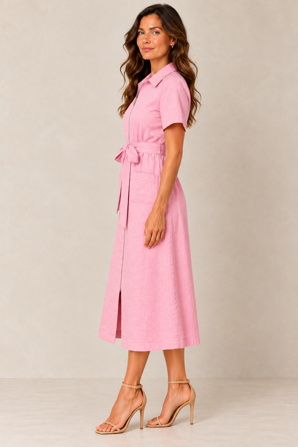 Rayon Zip Front Midi Dress