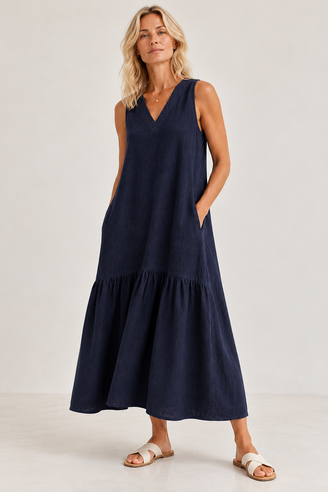 Linen Blend Sleeveless Maxi Dress