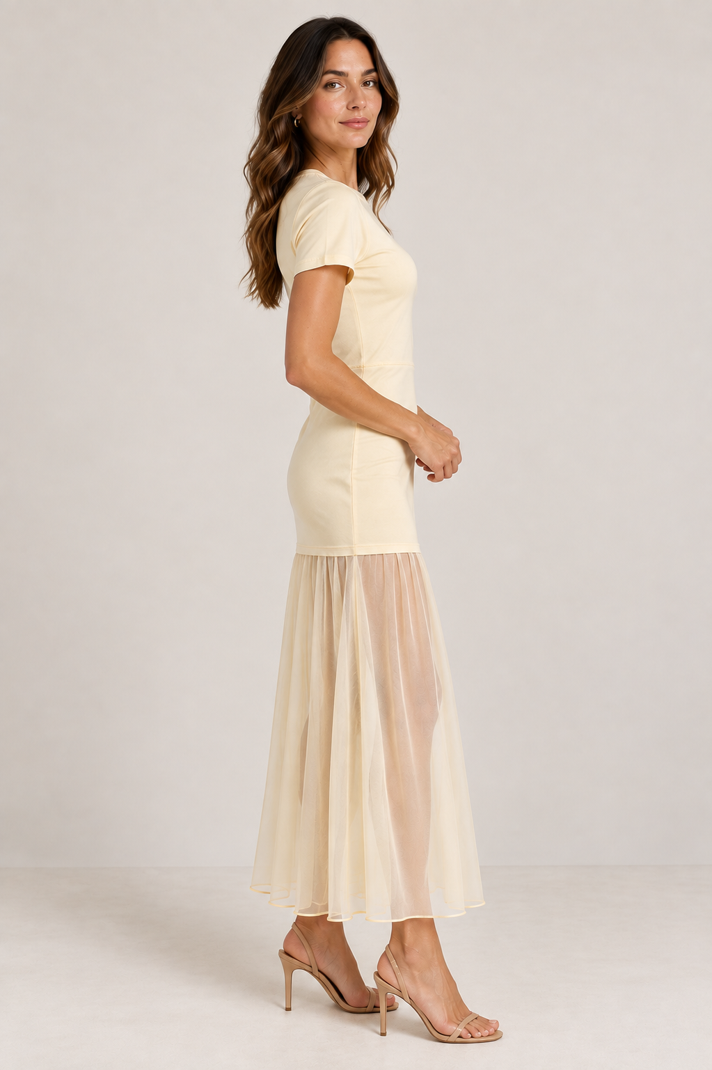 Cotton Stretch Sheer Hem Maxi Dress