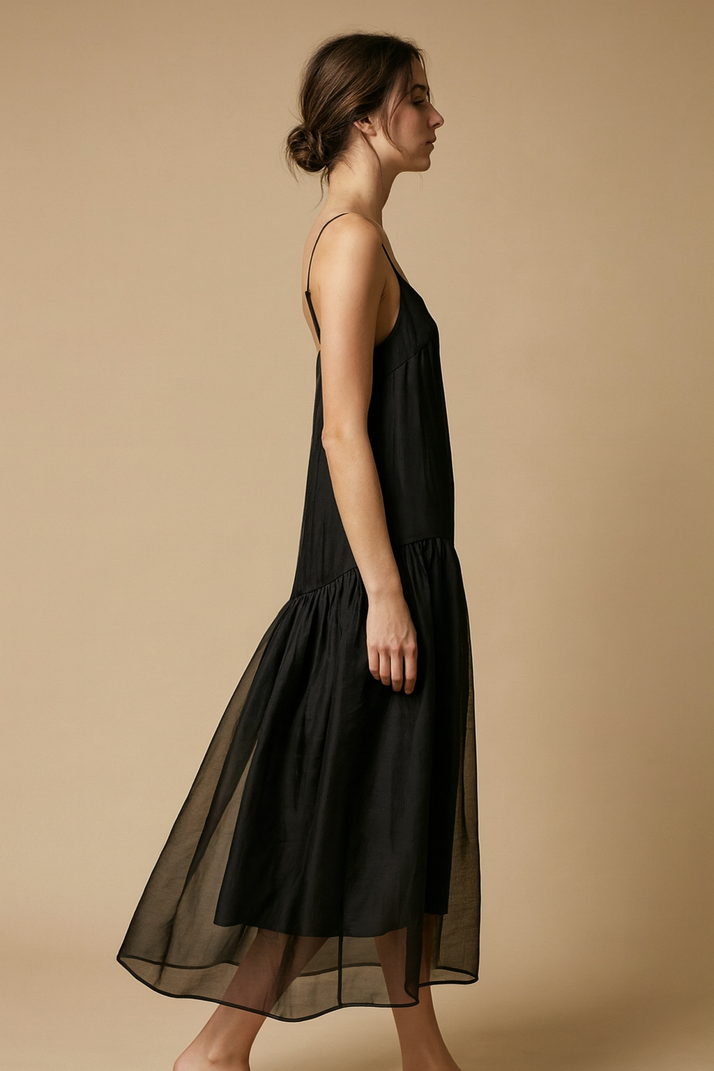 SLANTED CUTLINE SLIP DRESS